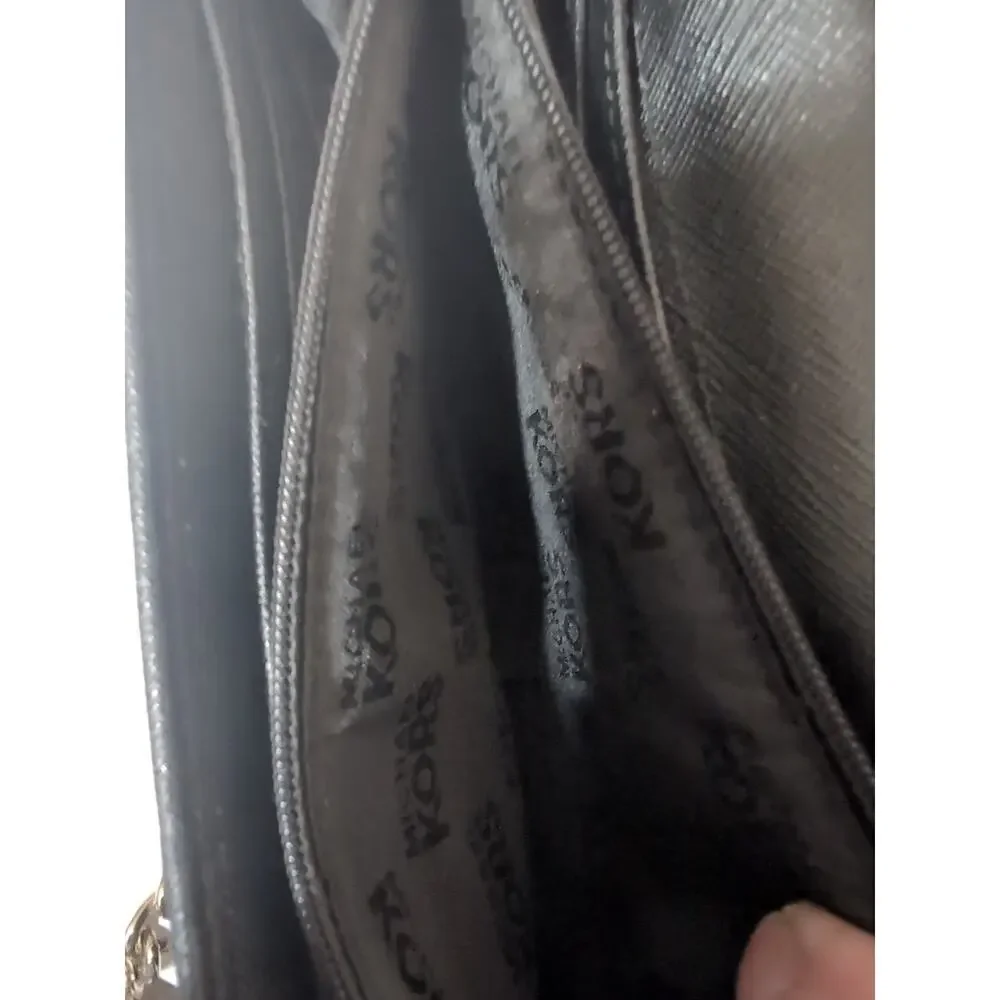 Michael Kors Jet Set Travel Saffiano Leather Chain Wallet Crossbody Black...